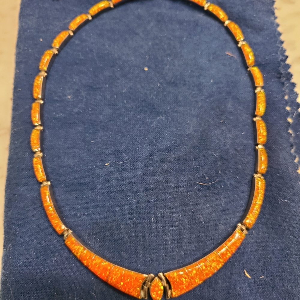 950 silver and fire opal collar necklace
